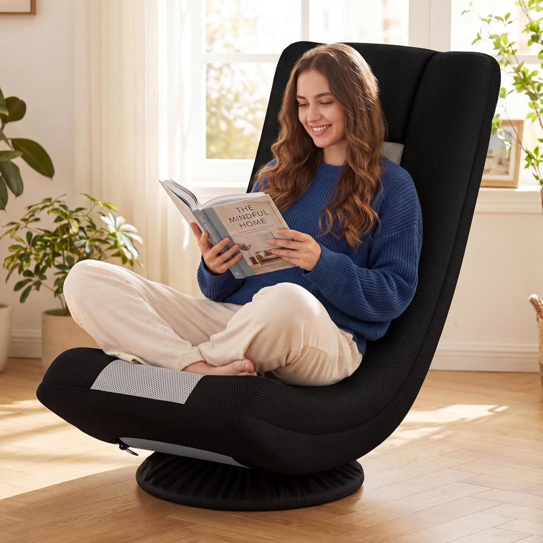 RELAX4LIFE Bodensessel Klappbar, Bodenstuhl mit 4-Fach Verstellbarer Rückenlehne, 360° drehbarem Soc