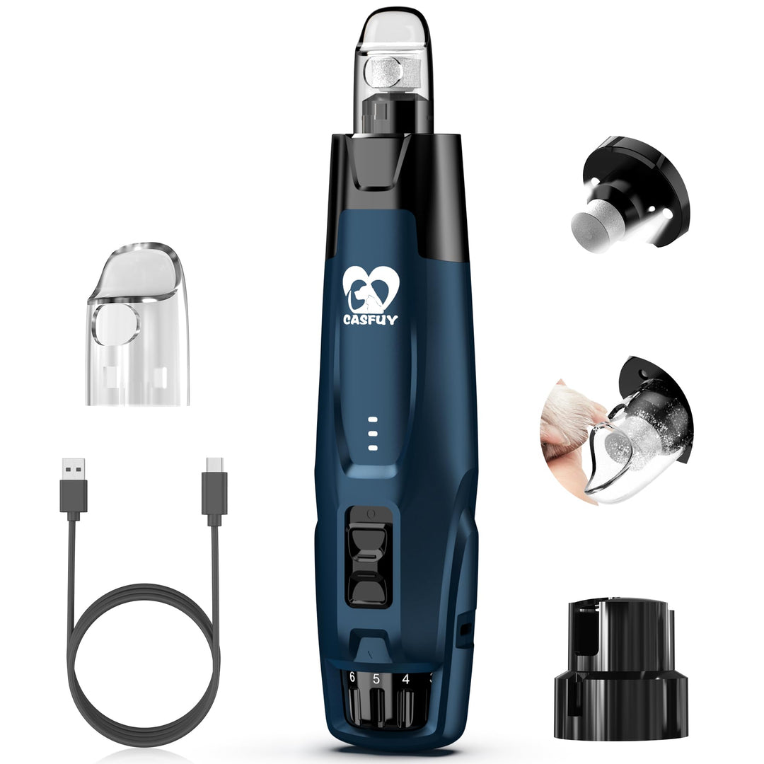Casfuy Neue 6-Gang Krallenschleifer für Hunde – 50% Mehr Leistung mit 2 LED Lichtern Leise 7 Stunden