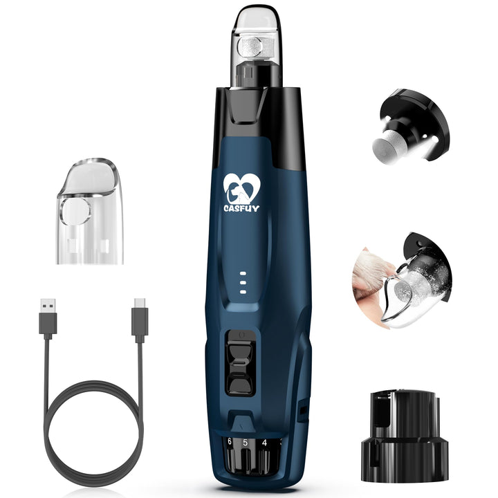 Casfuy Neue 6-Gang Krallenschleifer für Hunde – 50% Mehr Leistung mit 2 LED Lichtern Leise 7 Stunden