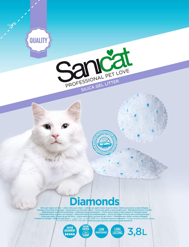 SANICAT Diamonds Silikat Katzenstreu Absorbiert - 3,8L 3.8 l (1er Pack), 3.8 l (1er Pack)