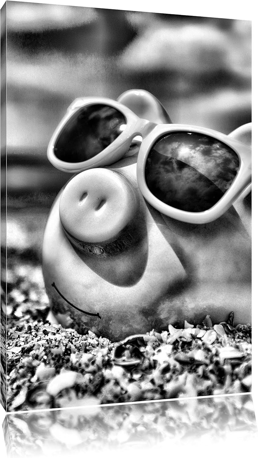 Pixxprint Schweinchen am Strand / 100x70cm Leinwandbild bespannt auf Holzrahmen/Wandbild Kunstdruck