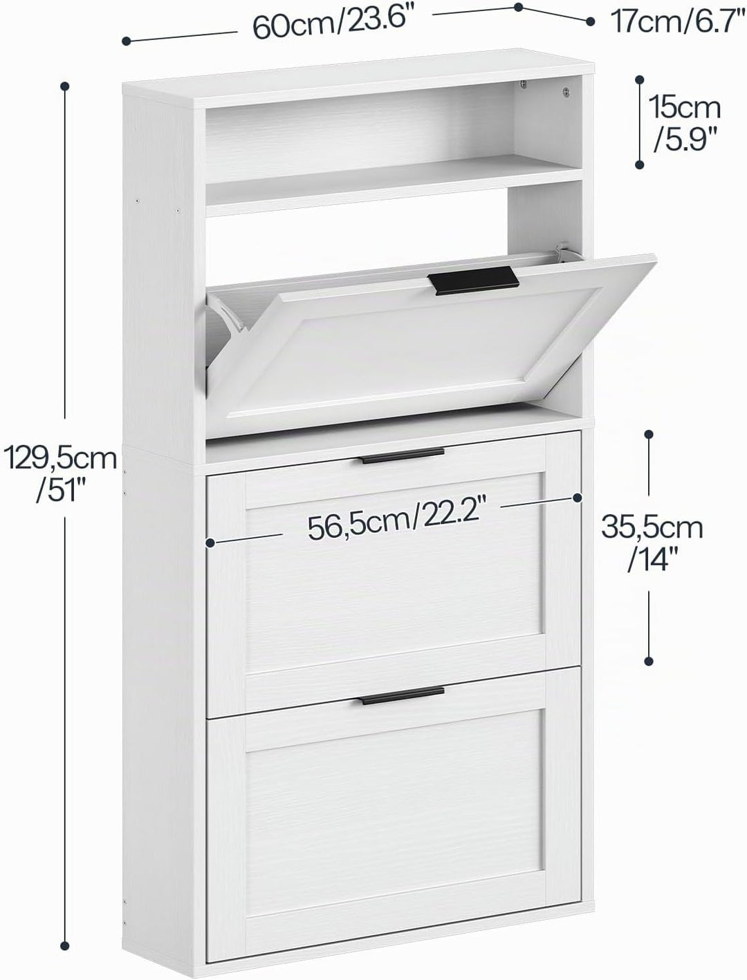 HOOBRO Schuhschrank mit 3 Klappen, schmales Schuhregal mit Stauraum, Schuhkipper mit verstellbaren E