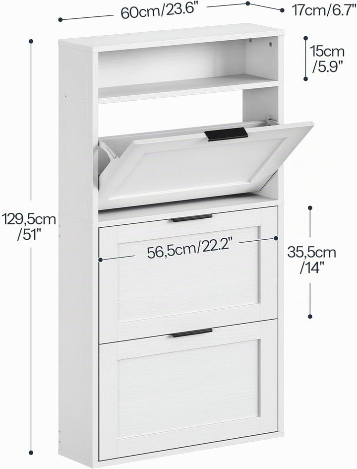 HOOBRO Schuhschrank mit 3 Klappen, schmales Schuhregal mit Stauraum, Schuhkipper mit verstellbaren E