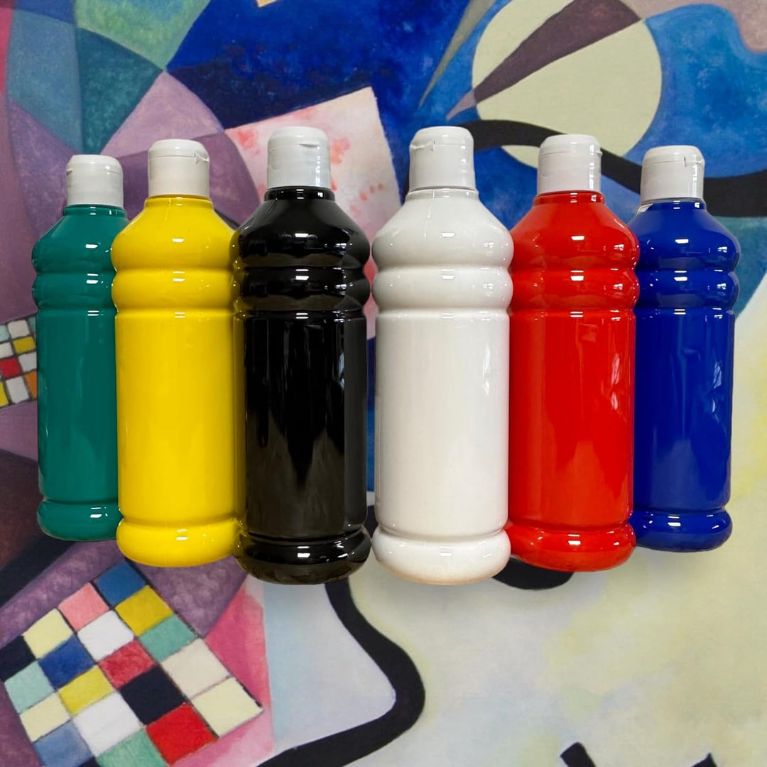 ACRYLFARBEN-SET 6 Farben je 500ml. Hochwertige und deckende Malfarben für Holz, Stein, Leinwand, Mal