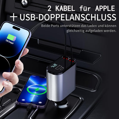 Aimtel Einziehbares Auto Ladegerät 66w Zigarettenanzünder USB Adapter 2 Einziehbares Apple-Ladekabel