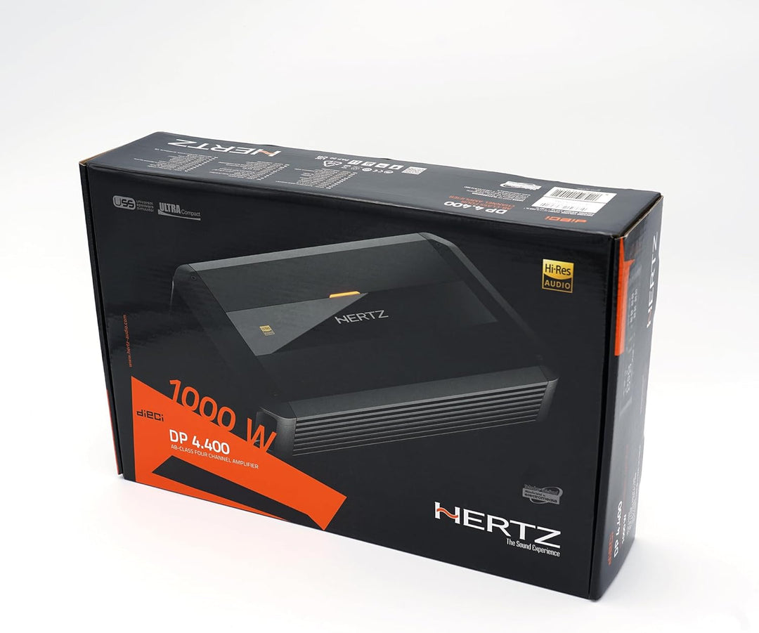 Hertz Dieci Power DP 4.400 – 4-Kanal Class-AB-Verstärker für Autos, 4x125W an 2 Ohm, ideal für Mehrw