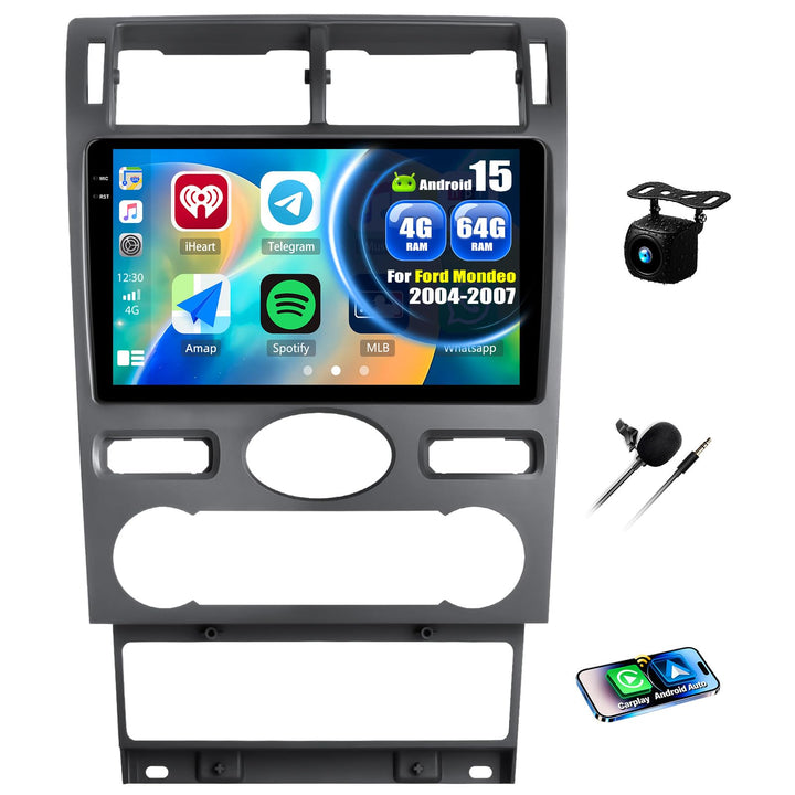 CAMECHO 4+64G Android 15 Navi Autoradio für Ford Mondeo 2004-2007, 9 Zoll GPS Radio mit WiFi Bluetoo