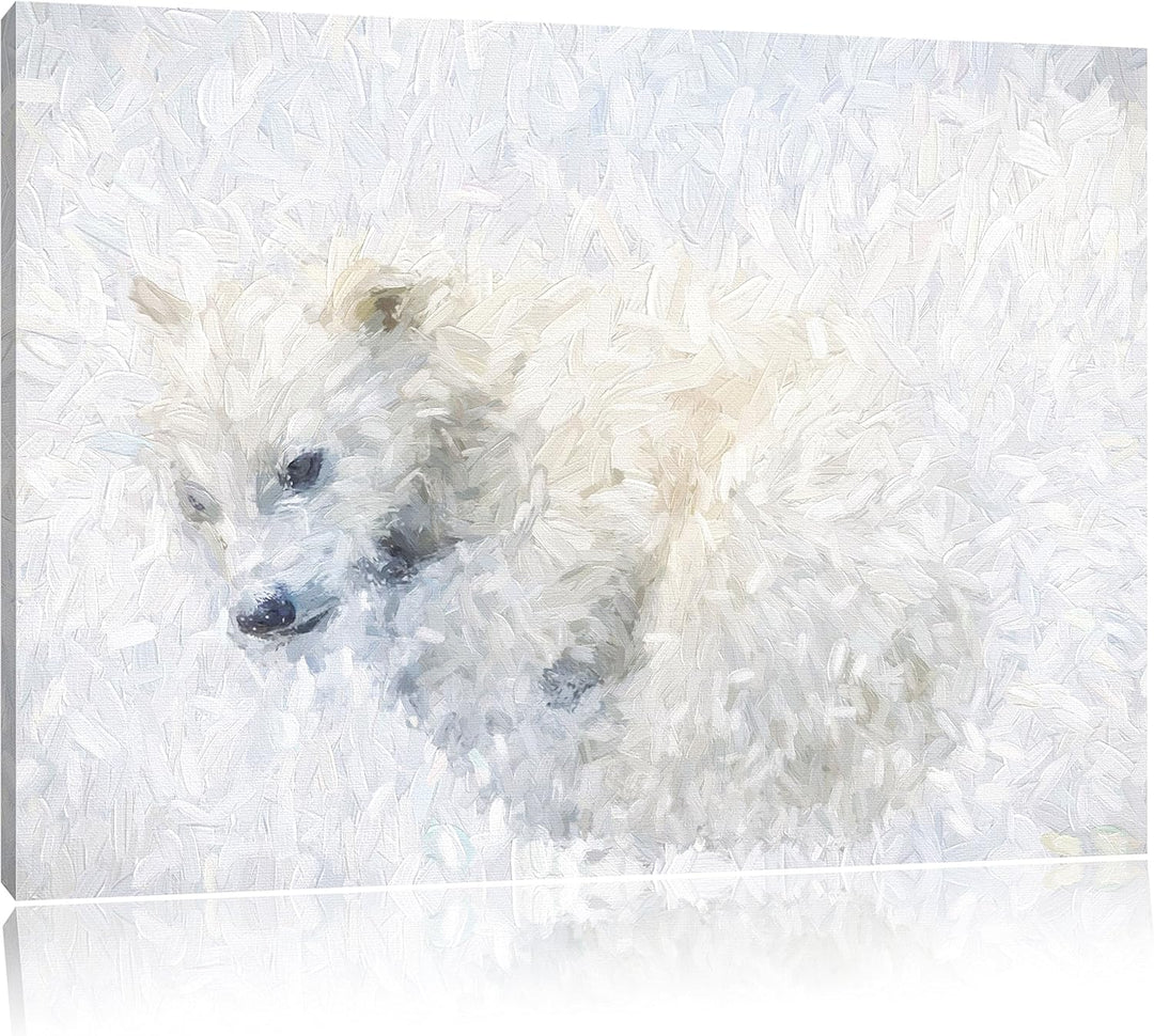 Pixxprint Eisbär im Schnee / 100x70cm Leinwandbild bespannt auf Holzrahmen/Wandbild Kunstdruck Dekor