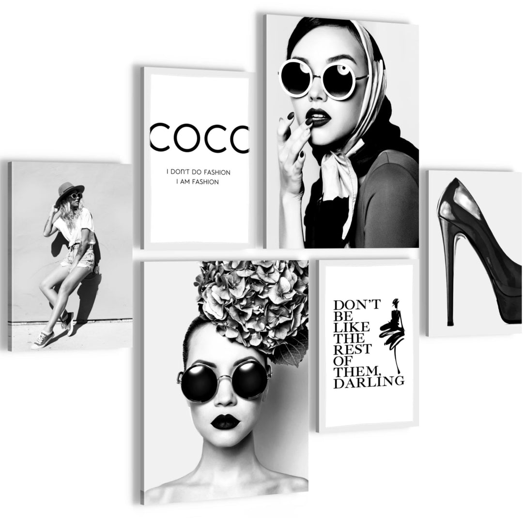 Novart Wandbilder Set Coco Fashion Schwarz Weiss - KEIN EXTRA RAHMEN BENÖTIGT - Modern Deko - Wohnzi