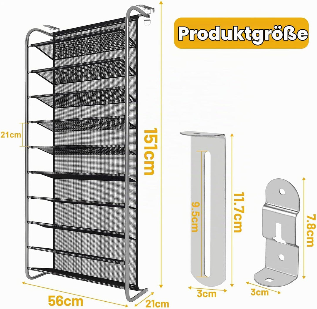 DBREAKS 2 Stück 10-Tier Verstellbares Schuhregal über der Tür, Shoe Organizer, Schuhregal Hängend, S