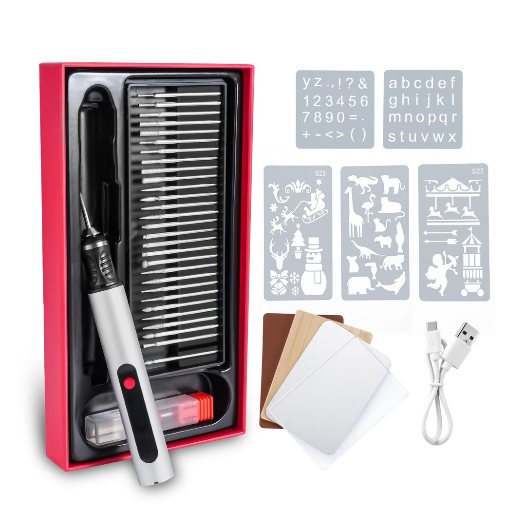 Elektrisches Graviergerät für Glas & Holz, Glasgravur Set zum Gläser Gravieren, Mini Fräser Gravurse