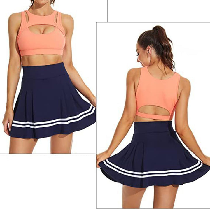 ThreeH Frauen hohe Taille plissiert Tennisrock Built-in Futter Shorts Mädchen Schule Uniformen Skate