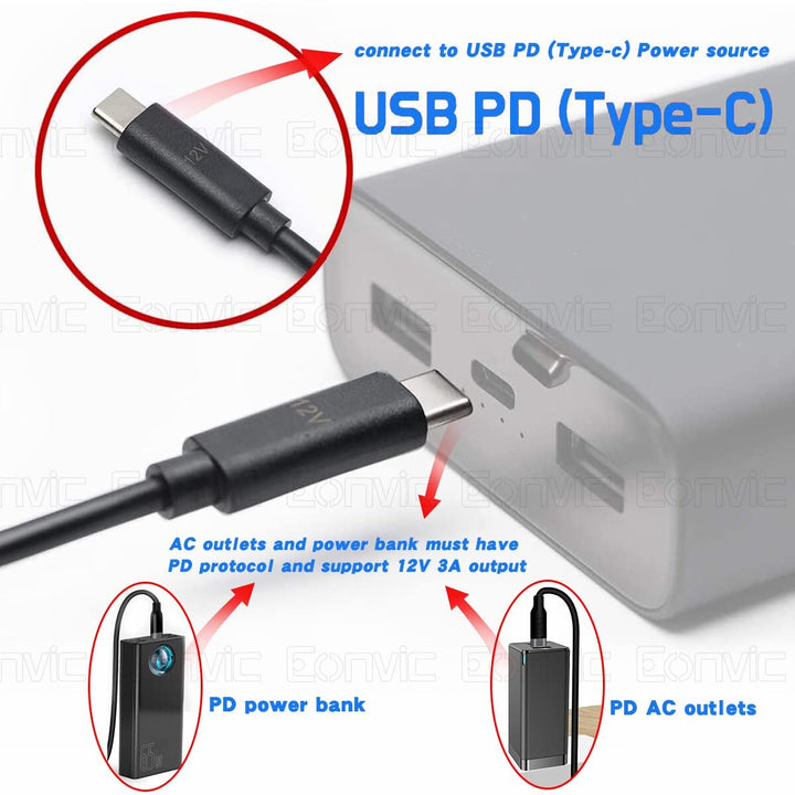 12V PD Rechteckiger USB Typ C auf 5.5x2.5mm DC Netzkabel für Blackmagic BMCC Kamera Video Assist Mon