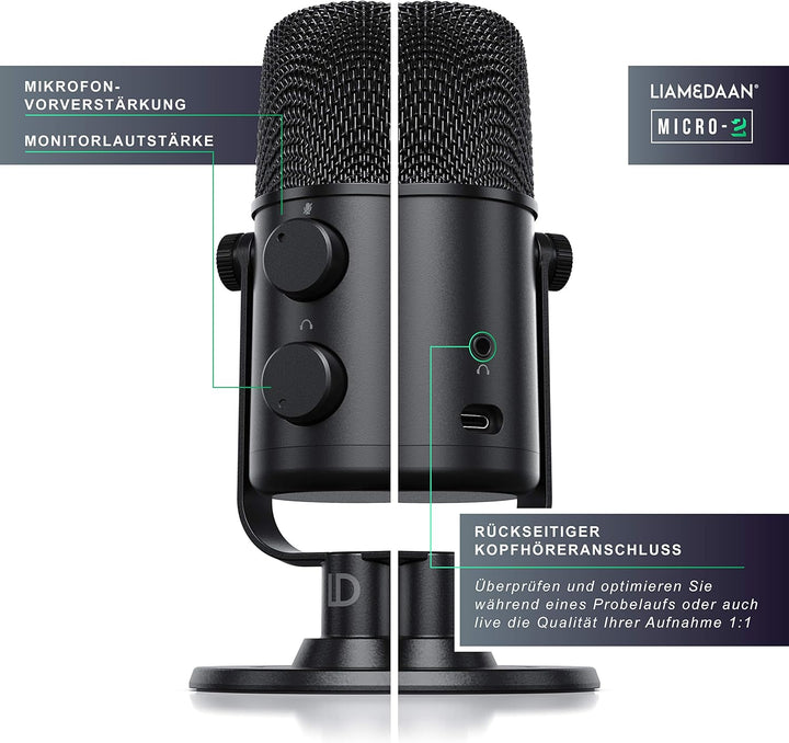 CSL - USB Podcast Mikrofon Set - Computer Kondensatormikrofon mit Ständer – PC Mikro 20 Hz bis 20 kH