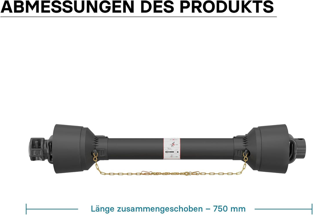 Wiltec Zapfwelle T4 Gelenkwelle 750mm 460Nm 540U/min, PTO-Shaft, 40kW (55PS), 1 3/8" 6 Zähne 35mm ru