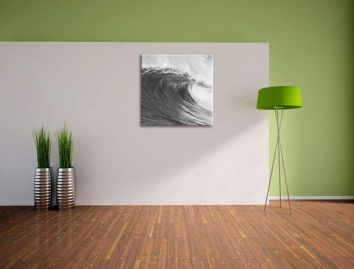 riesige Welle schwarz/weiss, Format: 70x70 auf Leinwand, XXL riesige Bilder fertig gerahmt mit Keilr