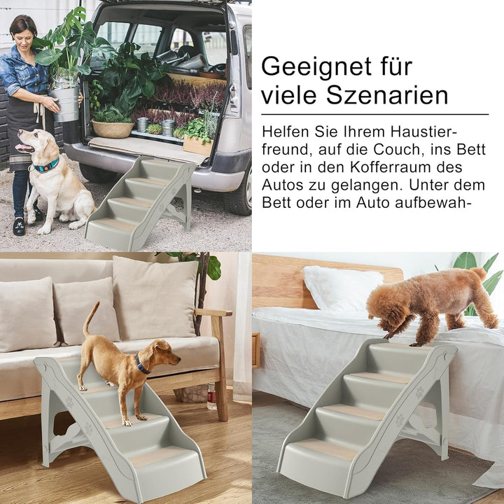 Hundetreppe Haustiertreppe 4 Stufen mit Teppichboden,Hunderampe klappbar,Kunststoff Katzentreppe fal