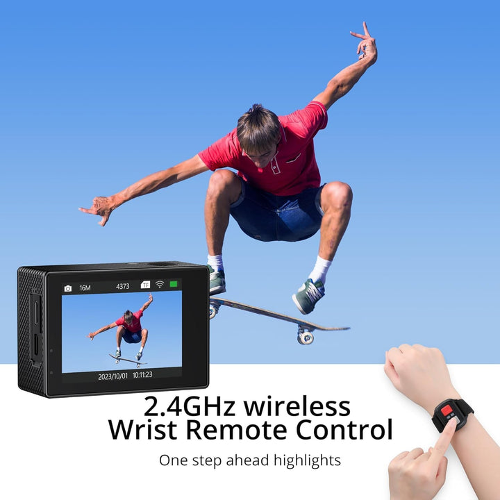 Dragon Touch Action Cam, 4K30FPS 20MP Unterwasserkamera WiFi 170 ° Weitwinkel mit 2 Zoll Ultra HD Sc