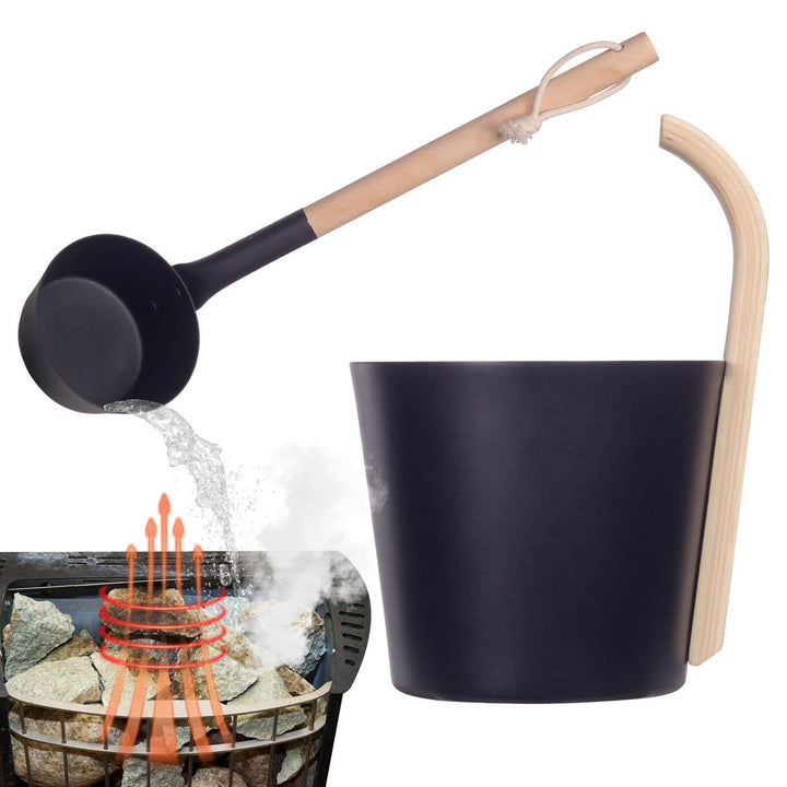 ETUCYNG Sauna Eimer Und Schöpfkellen Set, Aluminium Sauna Eimer, Saunakübel Set Finnisch Aus Schwarz