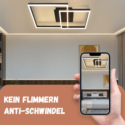 ZMH LED Deckenlampe Dimmbar Wohnzimmer Deckenleuchte - Schwarz Modern Design Wohnzimmerlampe mit Fer