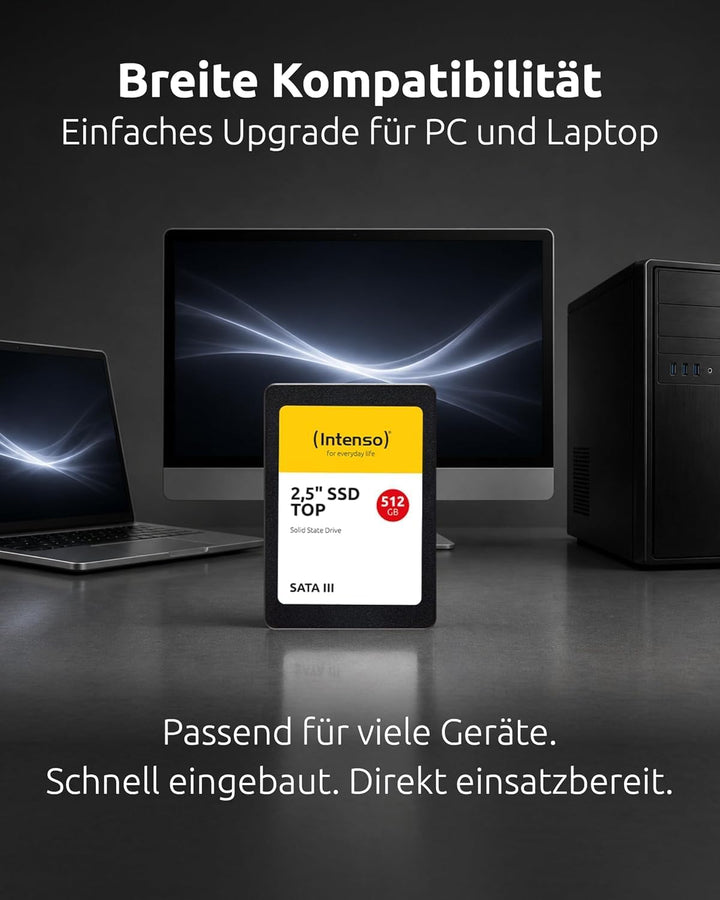Intenso Interne 2,5" SSD SATA III Top, 512 GB, 550 MB/Sekunden, Schwarz 512GB Sata 2,5", 512GB Sata