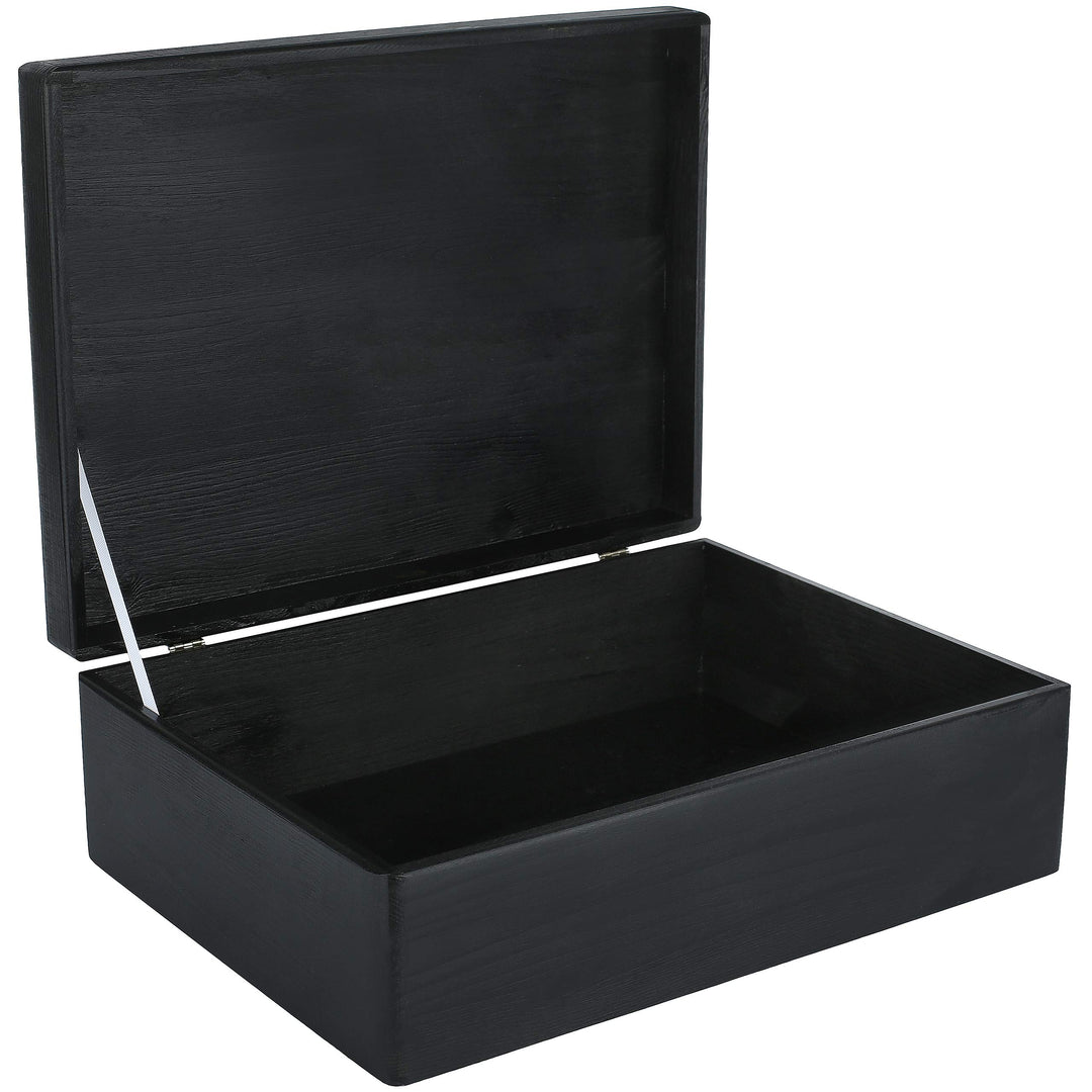 Creative Deco XL Grosse Schwarze Holzkiste mit Deckel | 40x30x14 cm (+/- 1cm) | Erinnerungsbox Baby