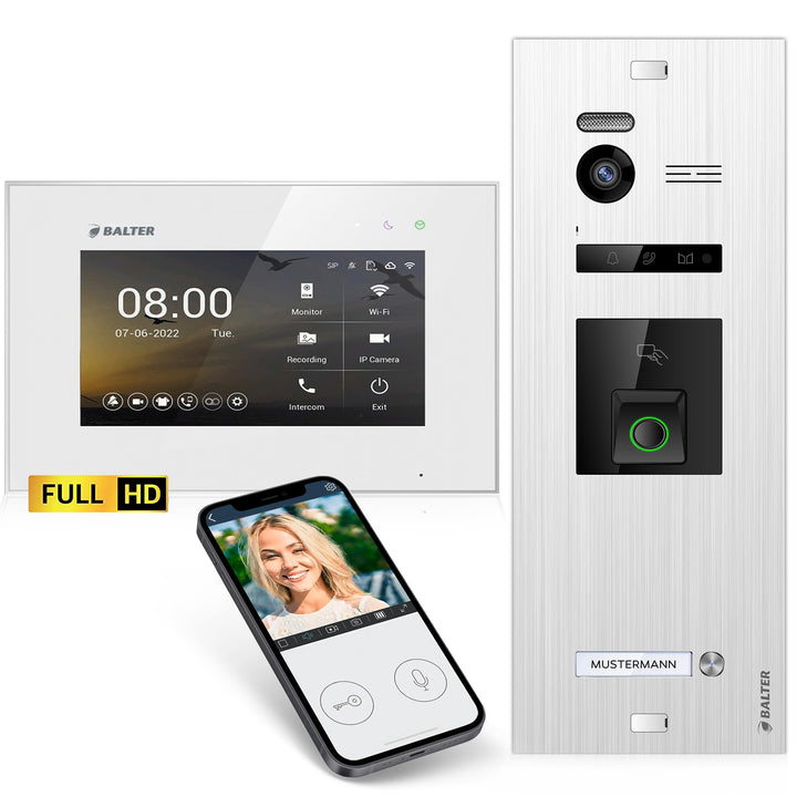 Balter EVO-HD Video Türsprechanlage mit Fingerprint, Video Türklingel, Smartphone App,1 Familienhaus