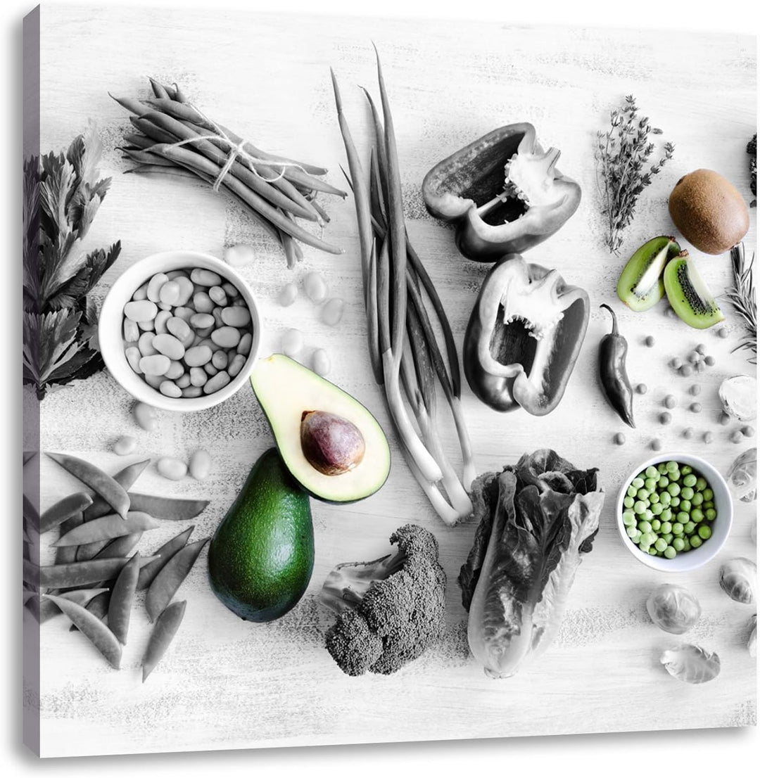 Pixxprint Gemüse und Obst Vielfalt als Leinwandbild/Grösse: 70x70 cm/Wandbild/Kunstdruck/fertig besp