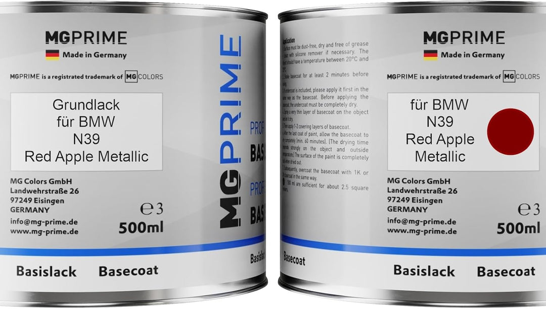 Autolack Set Dose spritzfertig für BMW N39 Red Apple Metallic Grundlack + Basislack 1,0 Liter 1000ml