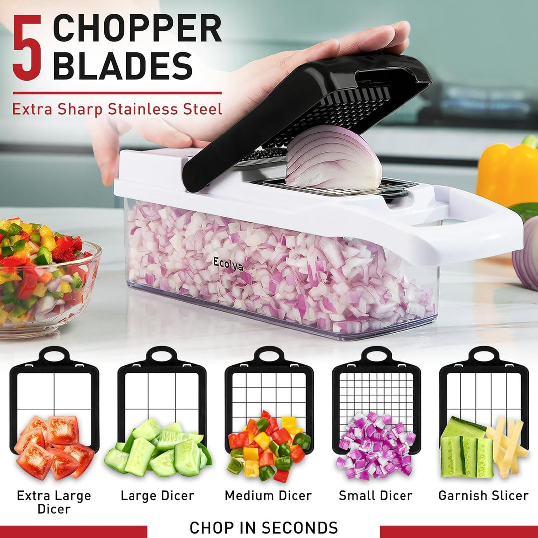 25 in 1 Multifunktionaler Zwiebelschneider Dicer, Spiralizer für Gemüse, Mandoline Hobel, Salat Food