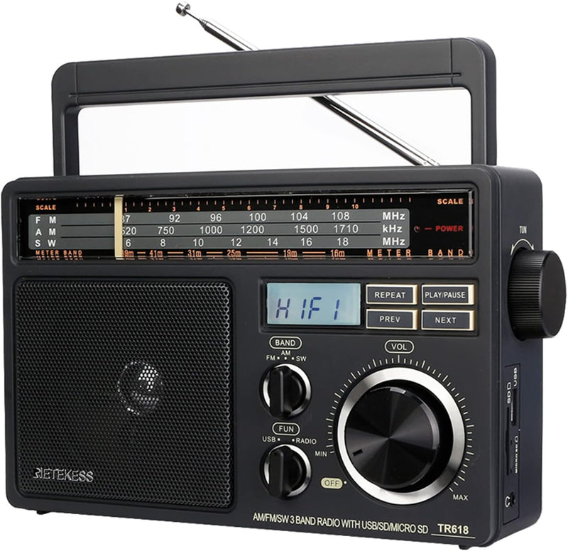 Retekess TR618 Tragbare Radio Batteriebetrieben, Kofferradio für Senioren, Weltempfänger AM FM SW, U