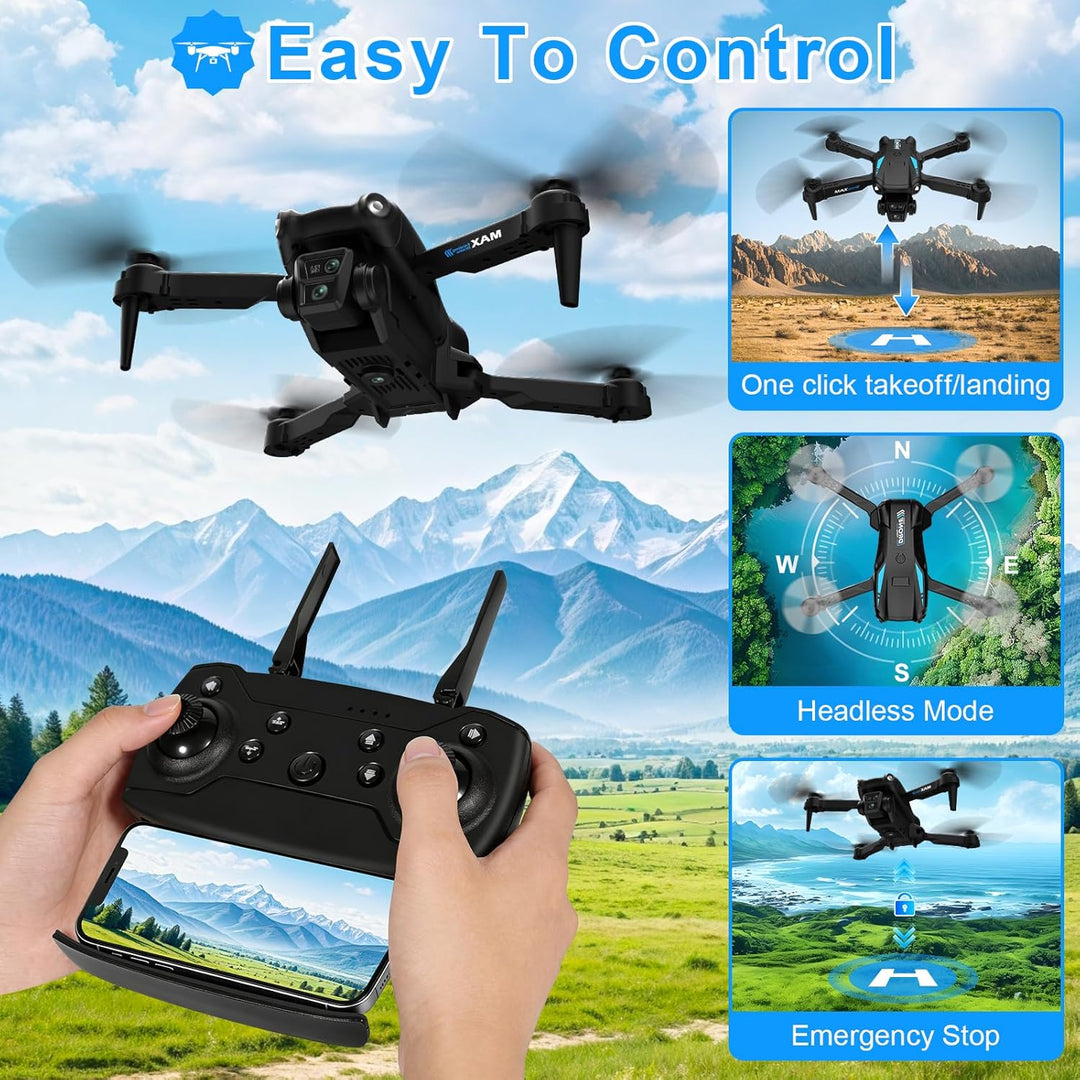 Drohne mit Kamera 4K, Faltbare Kinder Drohne, 3D Flip, Ein-Knopf Start/Landung, Headless Mode, Höhen