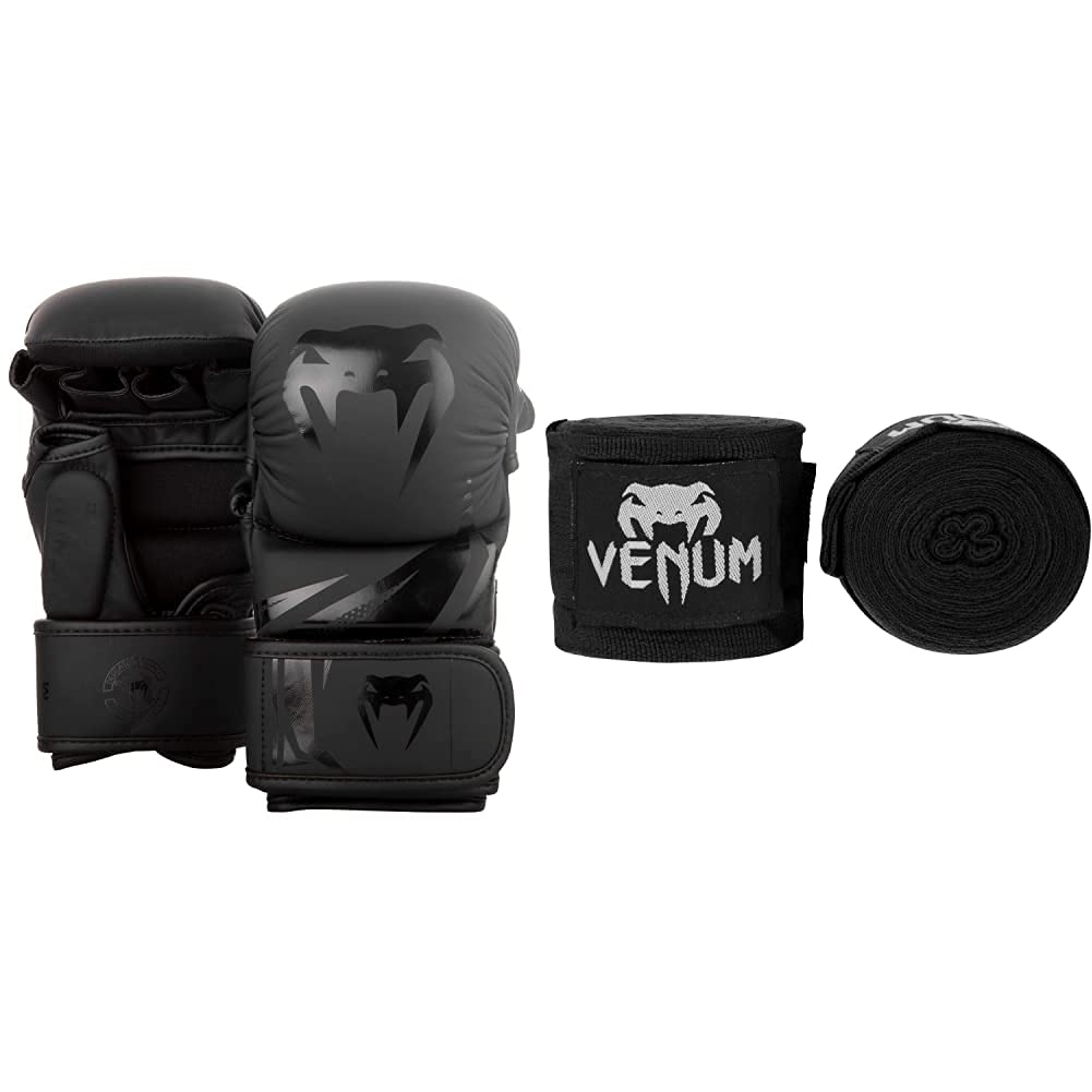 Venum Challenger 3.0 Mma Sparring Handschuhe, Schwarz/Schwarz, M Bundle mit Handgelenk und Armschone