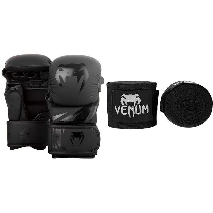 Venum Challenger 3.0 Mma Sparring Handschuhe, Schwarz/Schwarz, M Bundle mit Handgelenk und Armschone