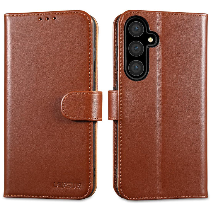 LENSUN Handyhülle für Samsung Galaxy S24 FE Echtleder, Hülle [Echtes Leder][Wallet Funktion][Kartenf