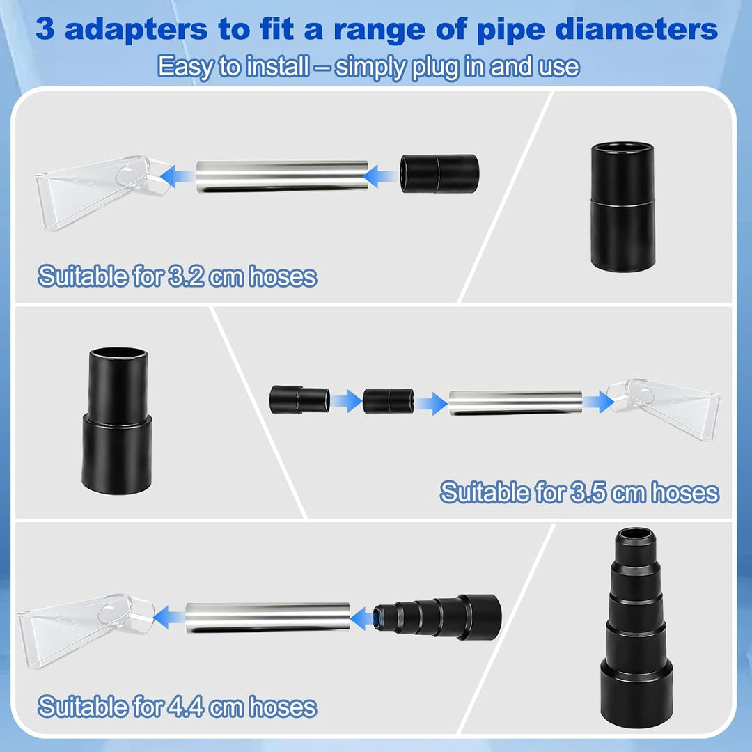 2 Staubsauger Aufsatz mit 3 Staubsauger Adapter für 3.2/3.5/4.4cm Schlauch | Transparente Staubsauge