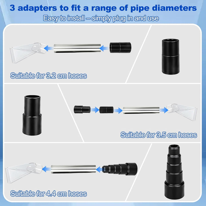2 Staubsauger Aufsatz mit 3 Staubsauger Adapter für 3.2/3.5/4.4cm Schlauch | Transparente Staubsauge