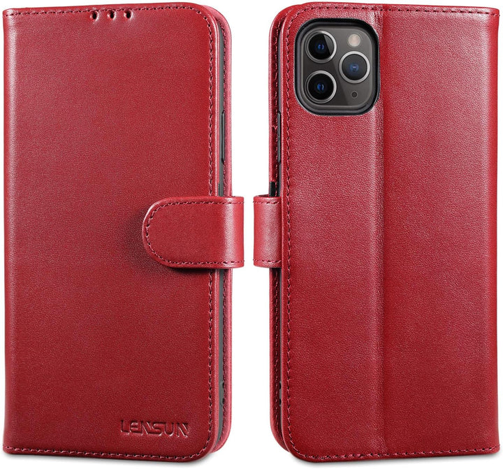 LENSUN Echtleder Hülle für iPhone 11 Pro Max, Handyhülle [Echtes Leder][Kartenfach][RFID Schutz] Han