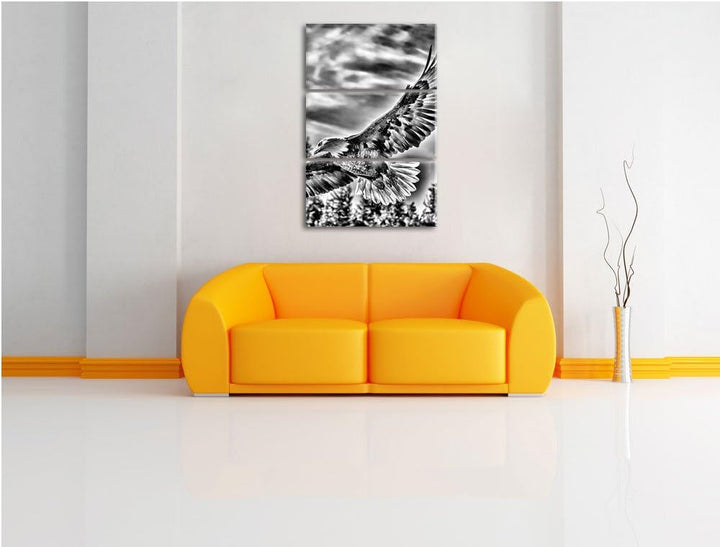 Pixxprint Adler als Leinwandbild | Grösse: 3 Teilig (120x80) | Wandbild| Kunstdruck | fertig bespann