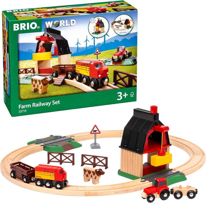 BRIO World 33719 Bahn Bauernhof Set - Holzeisenbahn mit Bauernhof, Tieren und Holzschienen - Kleinki