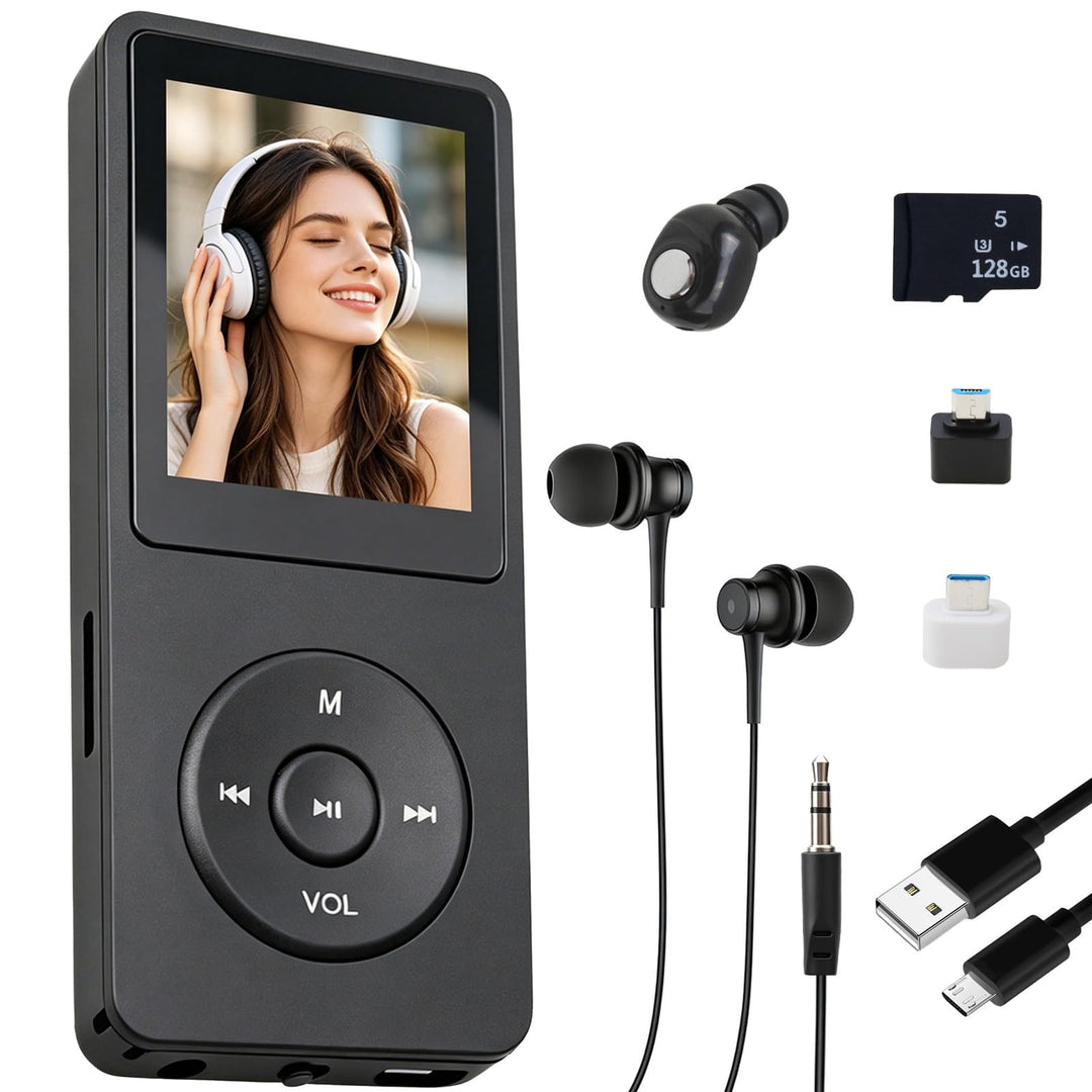 128GB MP3 Player Bluetooth 5.3 mit Lautsprecher, inkl. 128GB Speicherkarte, 1,8 Zoll TFT Musikplayer