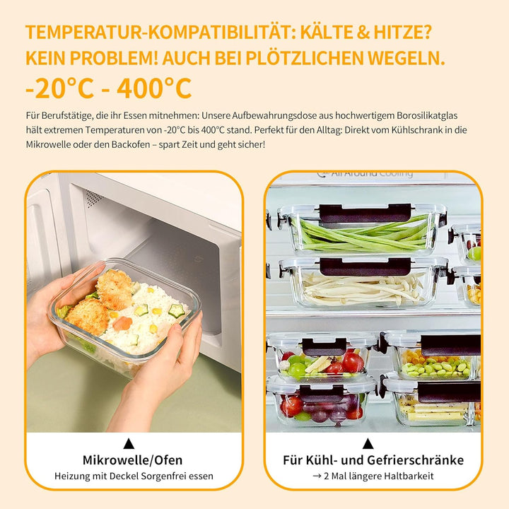 800ml Glasbehälter mit Deckel 3er, Vorratsdosen Glas aus Hitzebeständigem Borosilikatglas, Versiegel