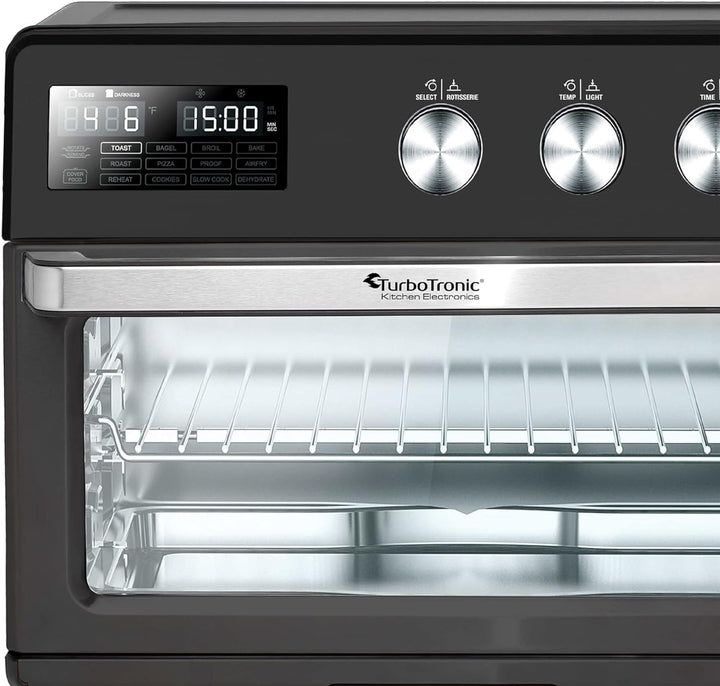 TurboTronic digitaler Heissluftofen - XXL 32 Liter mit Drehspiess für Hähnchen 5 in1 Mini Backofen,