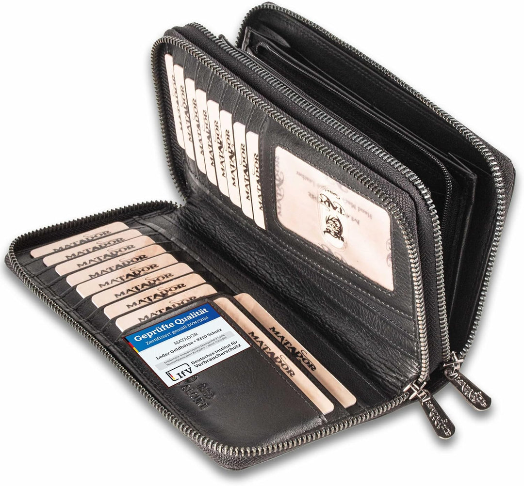 MATADOR Damen/Frauen Geldbörse TÜV Geprüfter RFID & NFC Schutz Portemonnaie Rinds Leder Geldtasche m