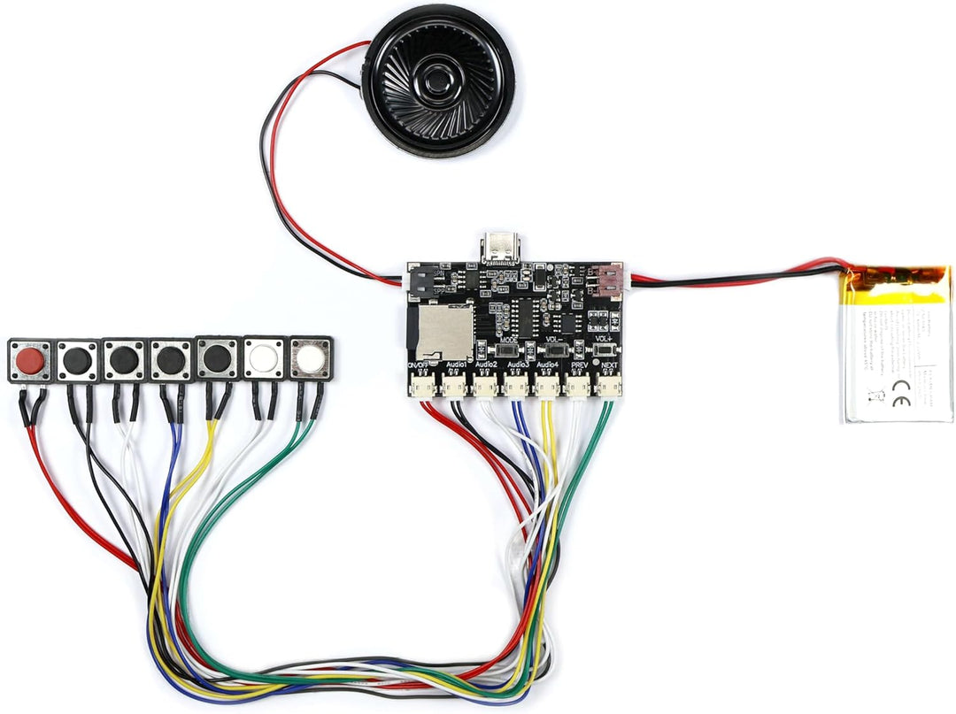 MP3 Soundmodul mit 7 Tasten, 3 Wiedergabeoptionen (Nicht Loop, Loop und Zufall), 128 MB Speicher, wi