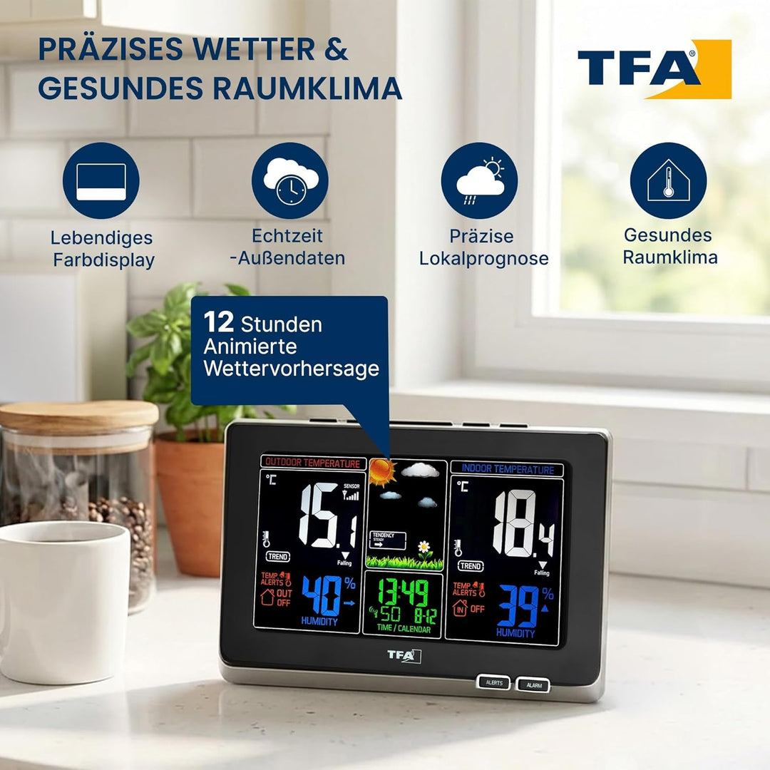 TFA Dostmann Spring Wetterstation, für Innen und Aussen, Funk Aussensensor misst Luftfeuchtigkeit, T