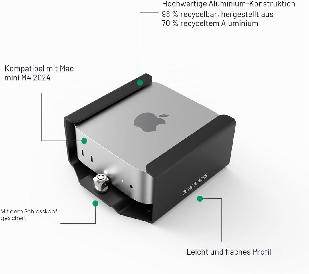 Maclocks Sicherheits-Halterung VESA kompatibel mit Mac mini M4 2024 – Mit Verriegelungskopf für Wand