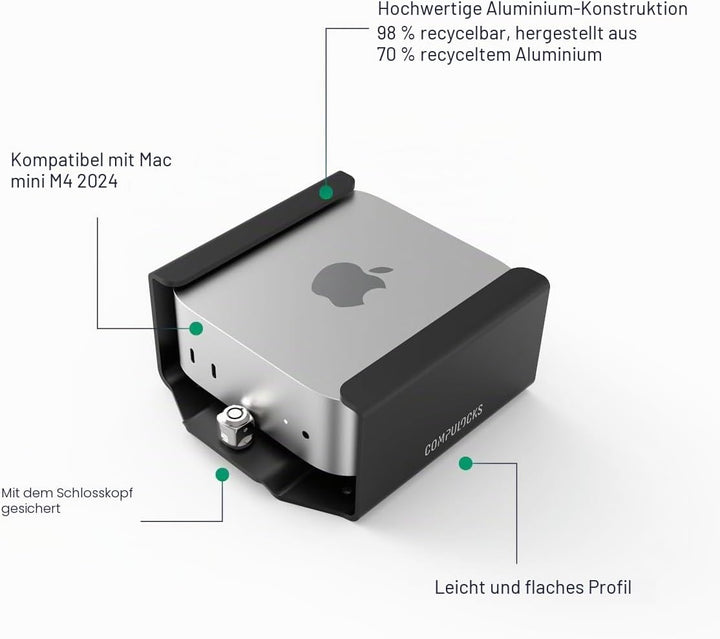 Maclocks Sicherheits-Halterung VESA kompatibel mit Mac mini M4 2024 – Mit Verriegelungskopf für Wand