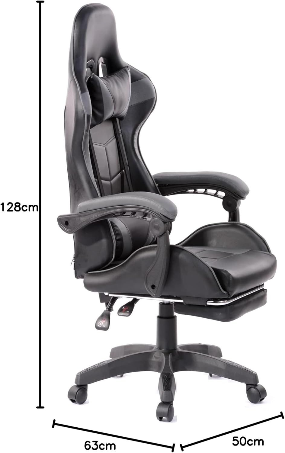 VDD Gaming Stuhl Cyclone mit Fussstütze - Bürostuhl - Racing Gaming Stuhl - grau schwarz