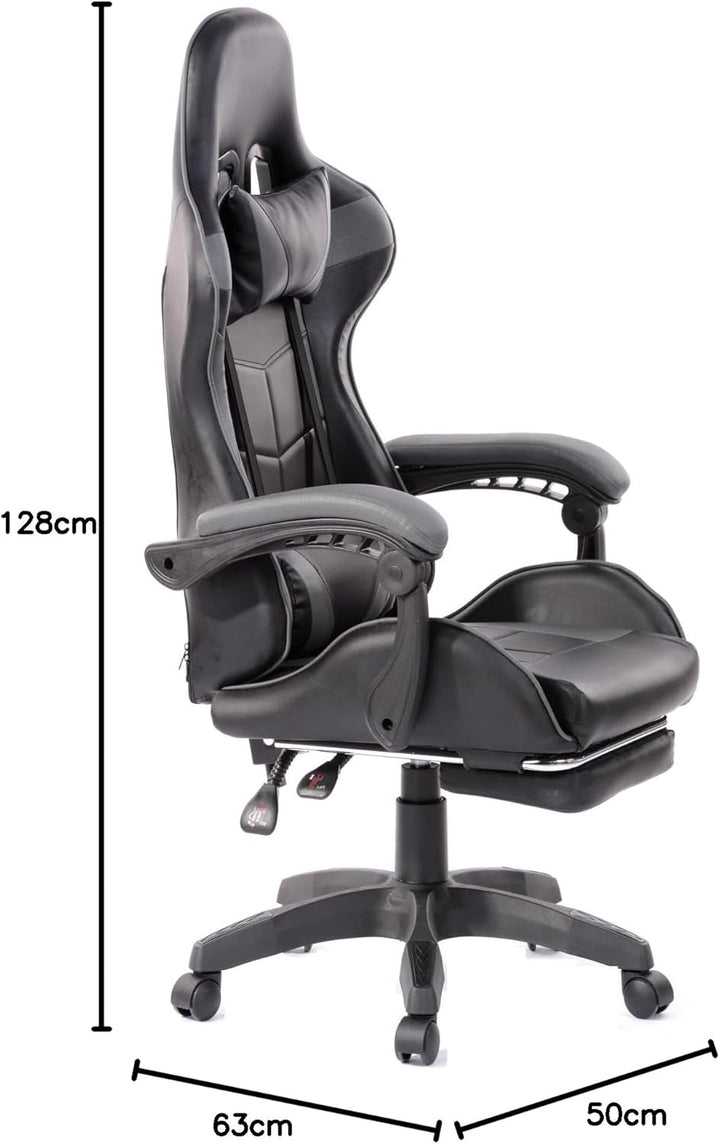 VDD Gaming Stuhl Cyclone mit Fussstütze - Bürostuhl - Racing Gaming Stuhl - grau schwarz